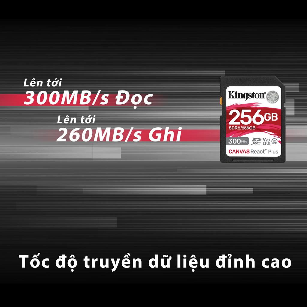 Thẻ Nhớ V90 SD Kingston Canvas React Plus V90 128GB 300mbs/260mbs camera quay phim chuyên nghiệp 4K/8K SDR2/128GB- Hàng chính hãng