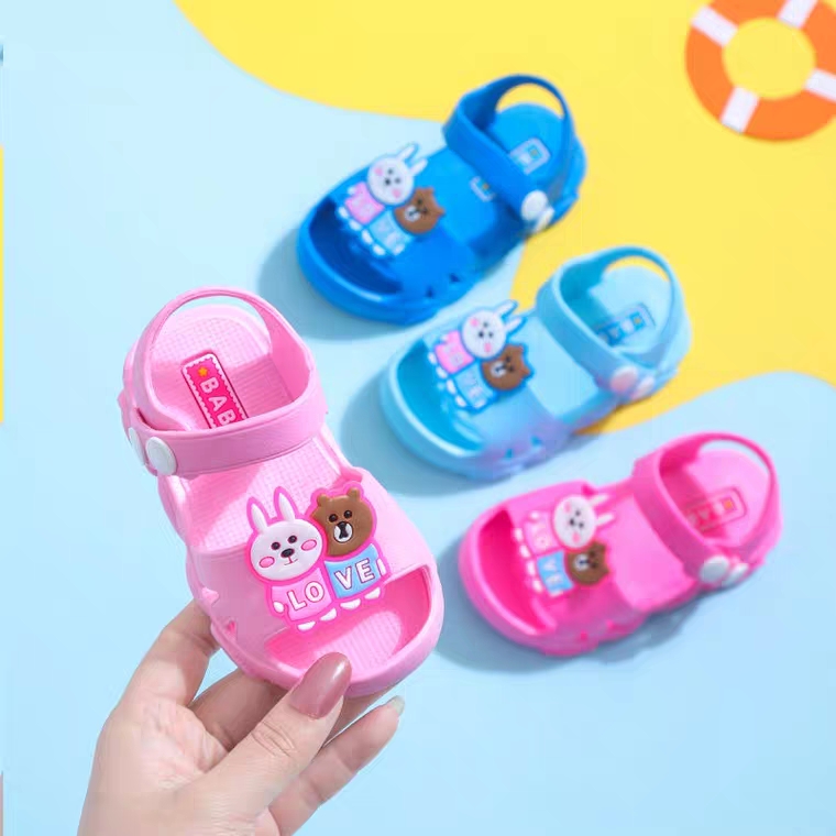 Giày sandal mũi bọc bảo vệ chân cho bé trai bé gái hình đôi bạn thỏ