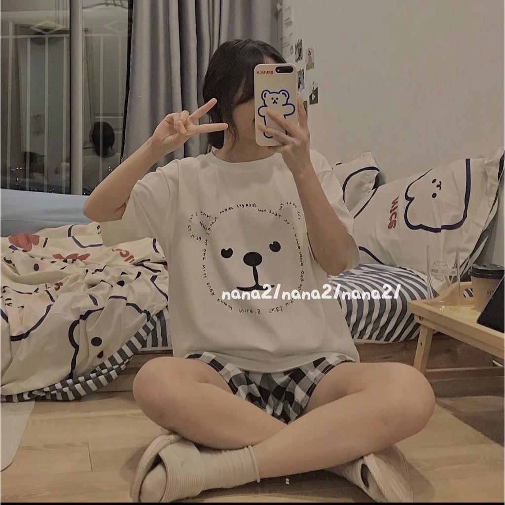 Set Nữ Cộc Gấu Short Caro - Rere.Store - Bộ Áo phông thun cộc tay, quần đùi suông cá tính
