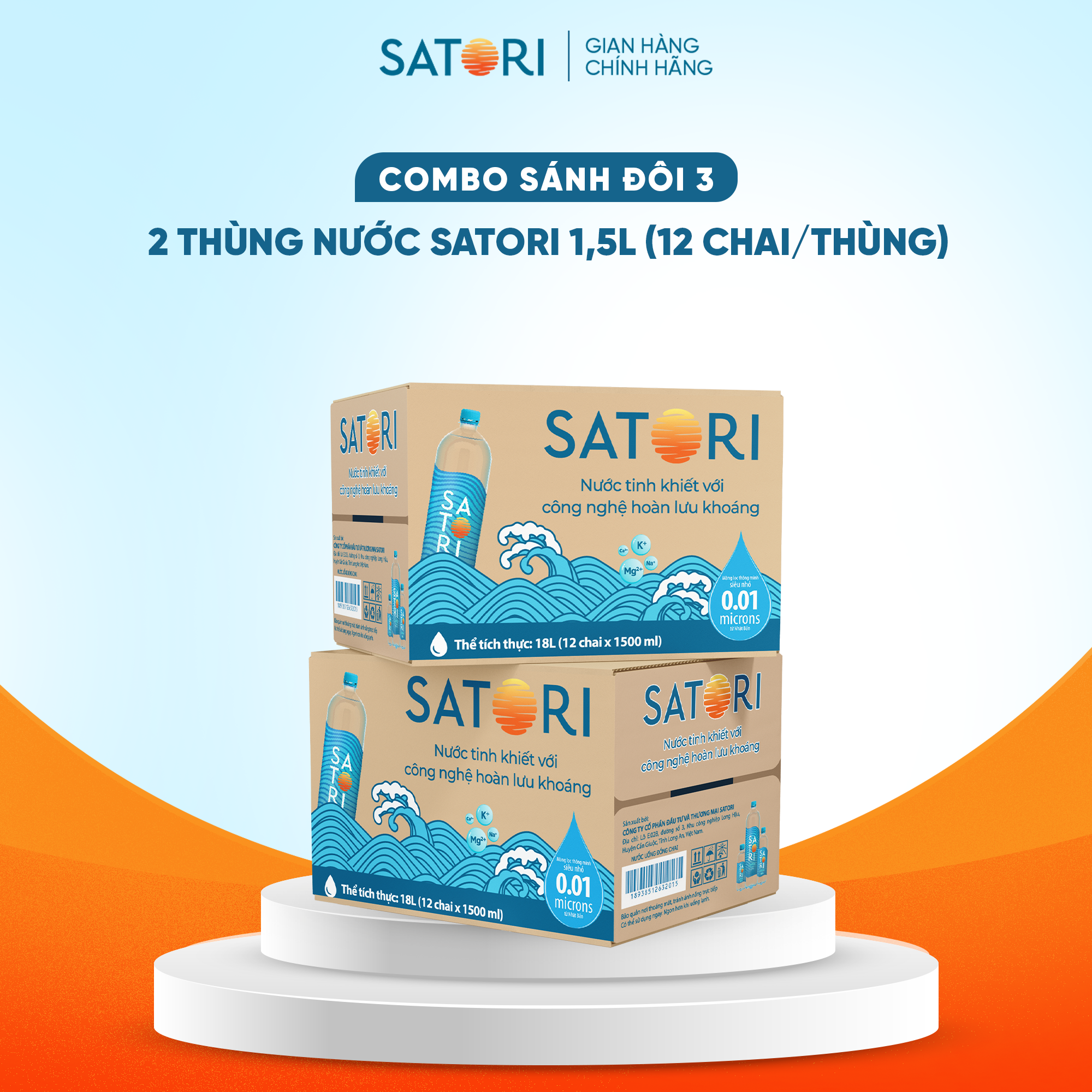 Combo 2 Thùng Nước Tinh Khiết Hoàn Lưu Khoáng SATORI 1.5L