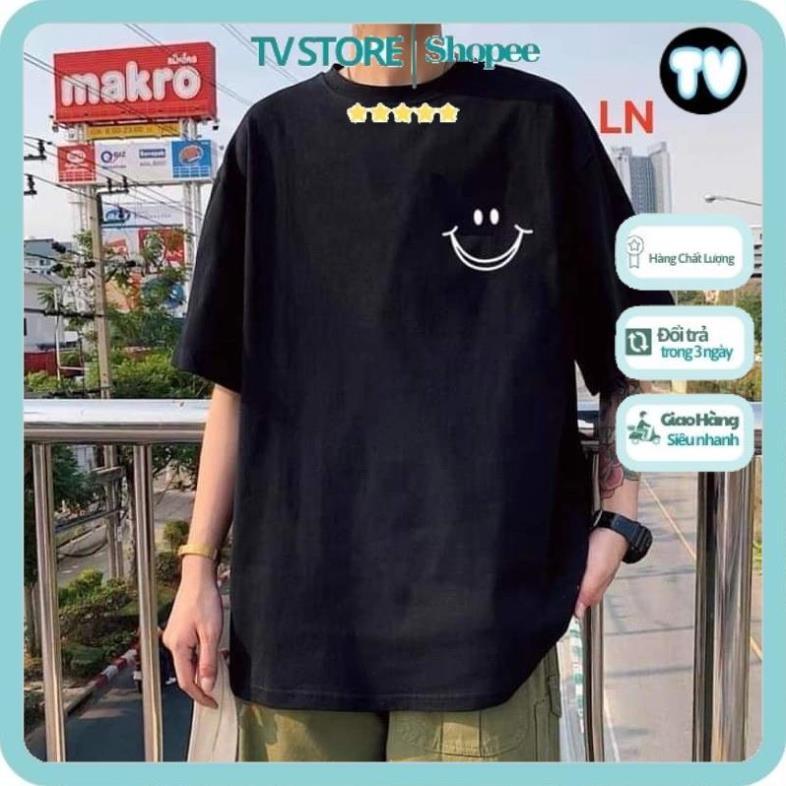 Áo thun nữ TVSTORE  Áo phông logo mặt cười TH6 cotton mát form rộng unisex nhiều màu