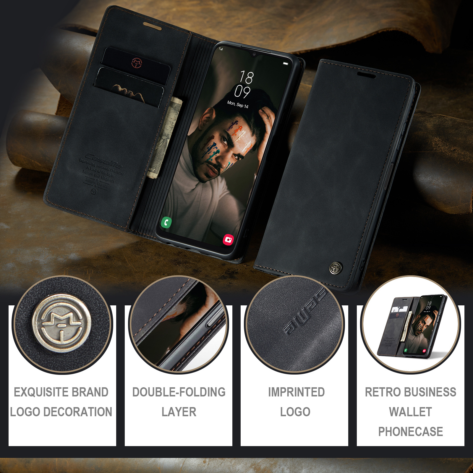 Bao da dạng ví dành cho Samsung Galaxy A13 hiệu Caseme - Hàng nhập khẩu