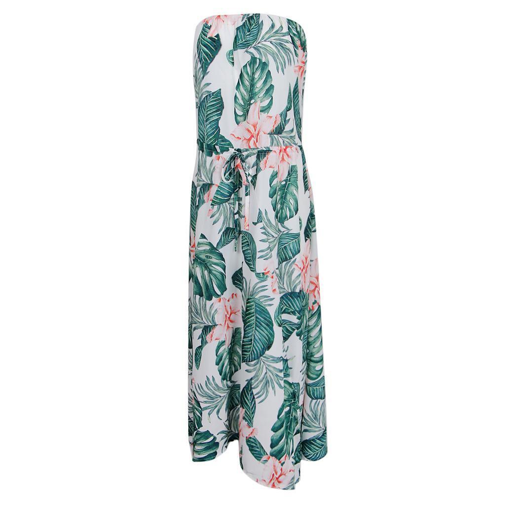 Women's Summer Strapless Floral Print Boho Tube Wrap Chest Beachwear Dress