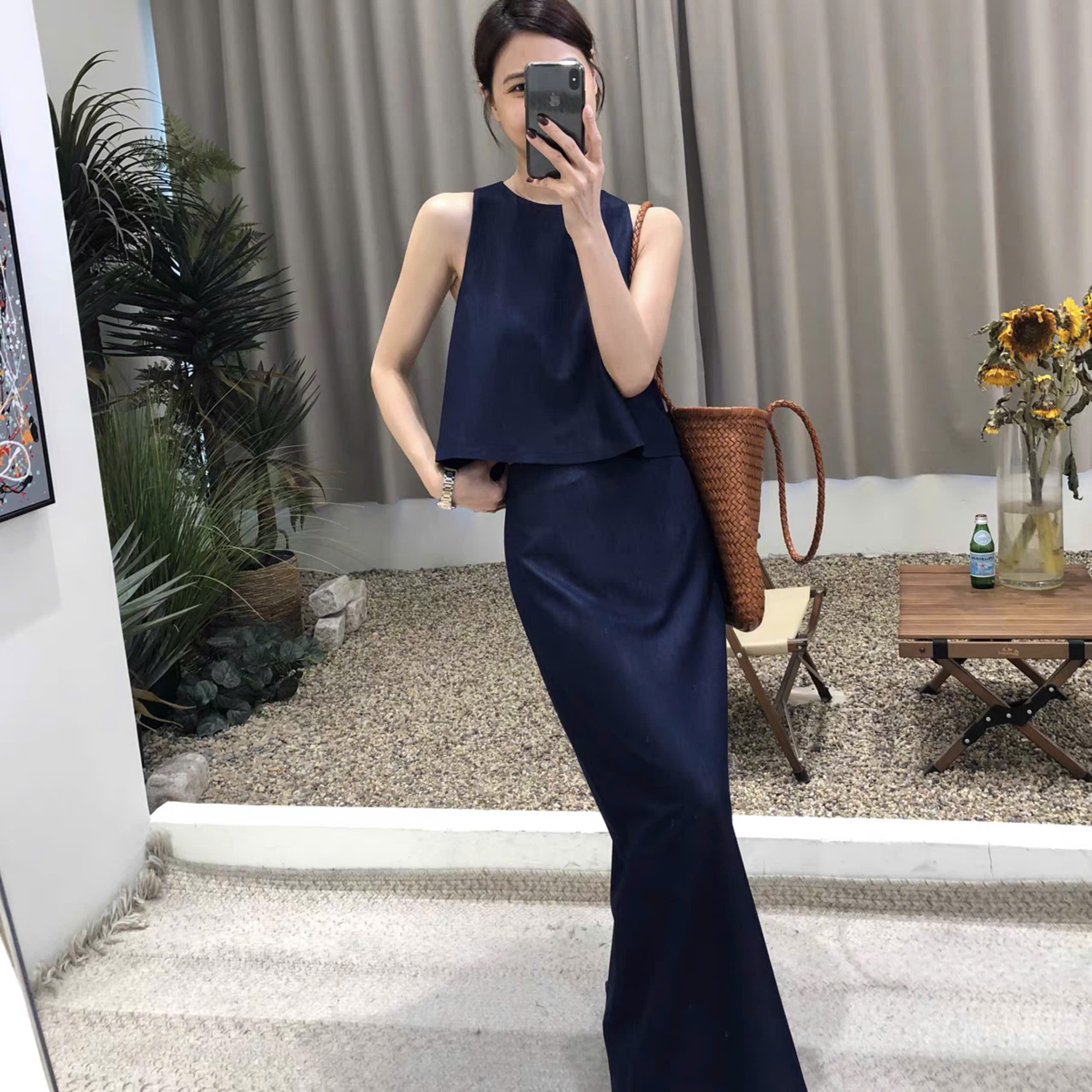 Set Linen Sang Chảnh Gồm Áo Gile Mix Chân Váy Chữ A Trơn Basic Xẻ Sau Tinh Tế, Thanh Lịch