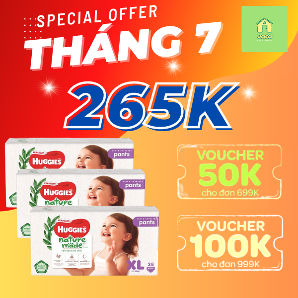 Combo 3 Tã Quần Siêu Cao Cấp Huggies Platinum Nature Made XL38 (38 Miếng)