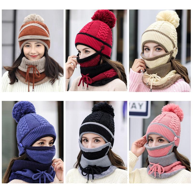 3 Mùa Đông Trẻ Em Bò Mũ Khăn Miệng Nạ Đắp Mặt Dệt Kim Bò Ấm Trang Trượt Tuyết Ngoài Trời Mũ Pompom Bé Gái Bé Trai trẻ Em Mặt Giữ Ấm