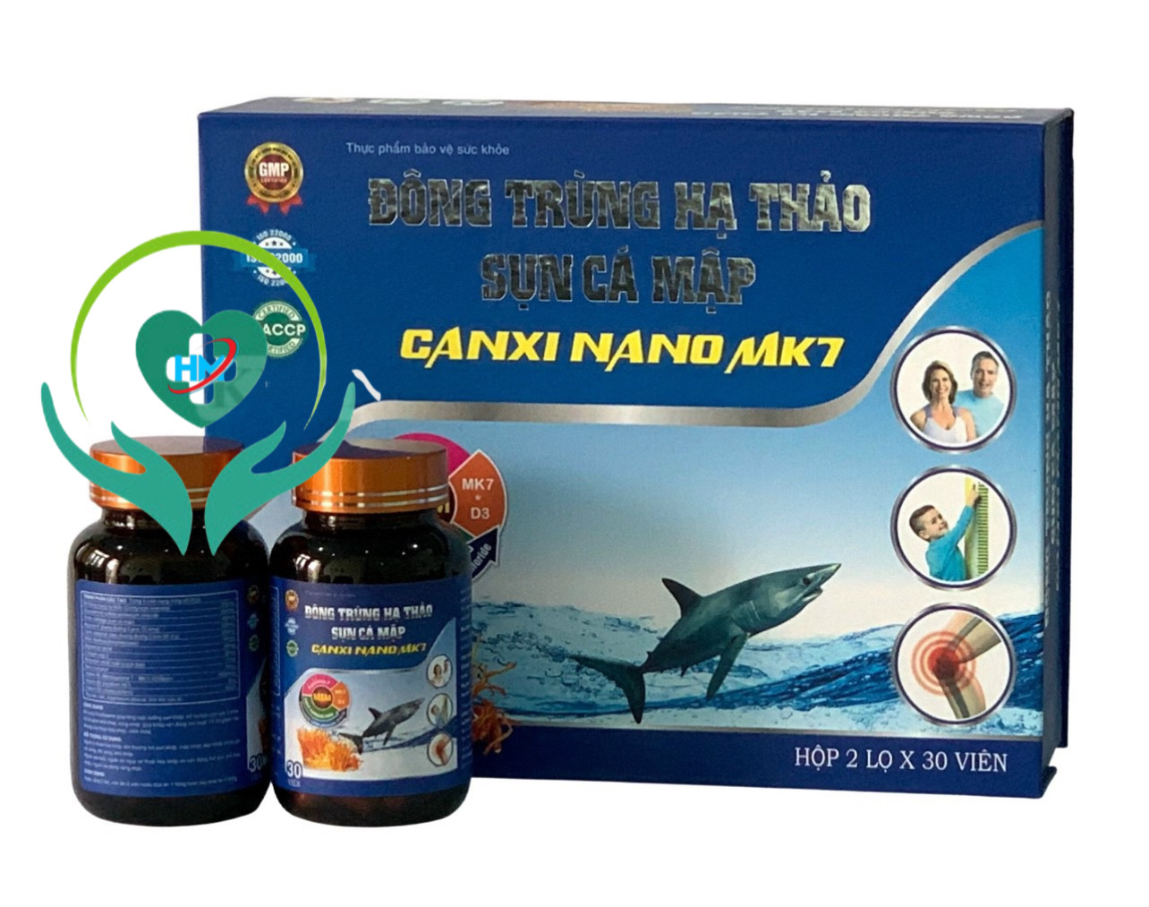 Viên uống Đông trùng hạ thảo Sụn cá mập Canxi nano MK7 - Hộp 2lọ x 30 viên, Vinaphar