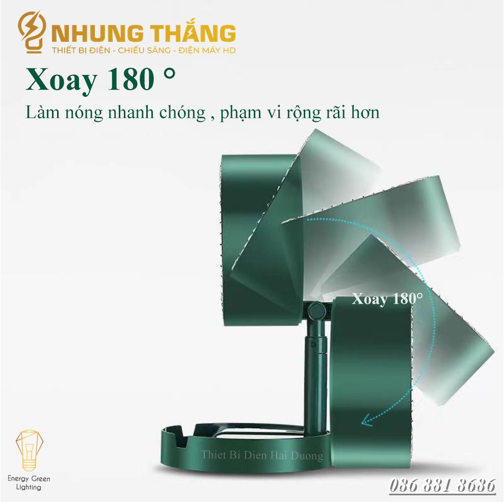 Máy Sưởi Để Bàn TN036, Quạt Sưởi Mini - Công Nghệ Sưởi Gốm PTC Ceramic-Làm Nóng Nhanh - Tích Hợp Tản Gió -Tiết Kiệm Điện - Có Video