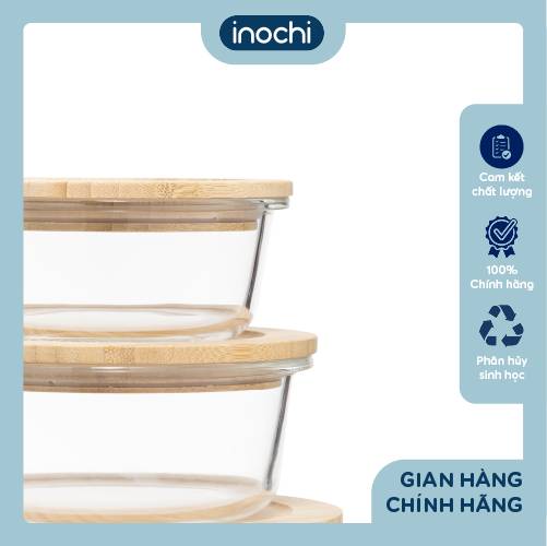 Hộp thuỷ tinh tròn nắp tre Nikko 950ml