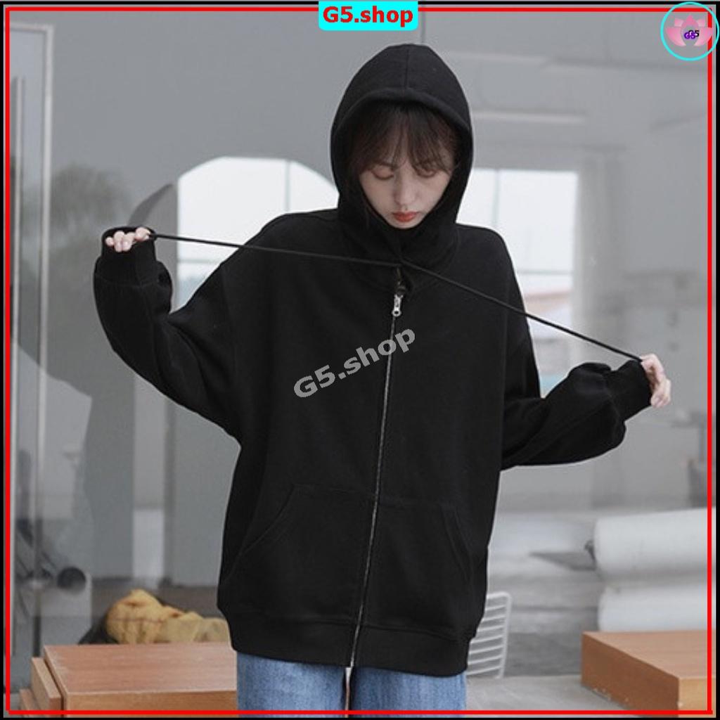 ÁO KHOÁC NỈ NAM NỮ TRƠN HOODIE KHÓA ZIP NÓN TO FORM RỘNG THỜI TRANG ULZZANG G5