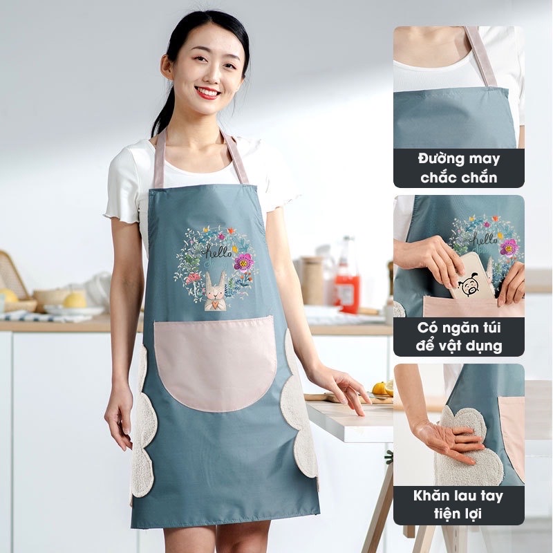 Tạp dề nấu ăn , họa tiết cao cấp thiết kế thời trang ,chất liệu mềm mại ,có khăn lau tay bên hông ,chống thấm nước