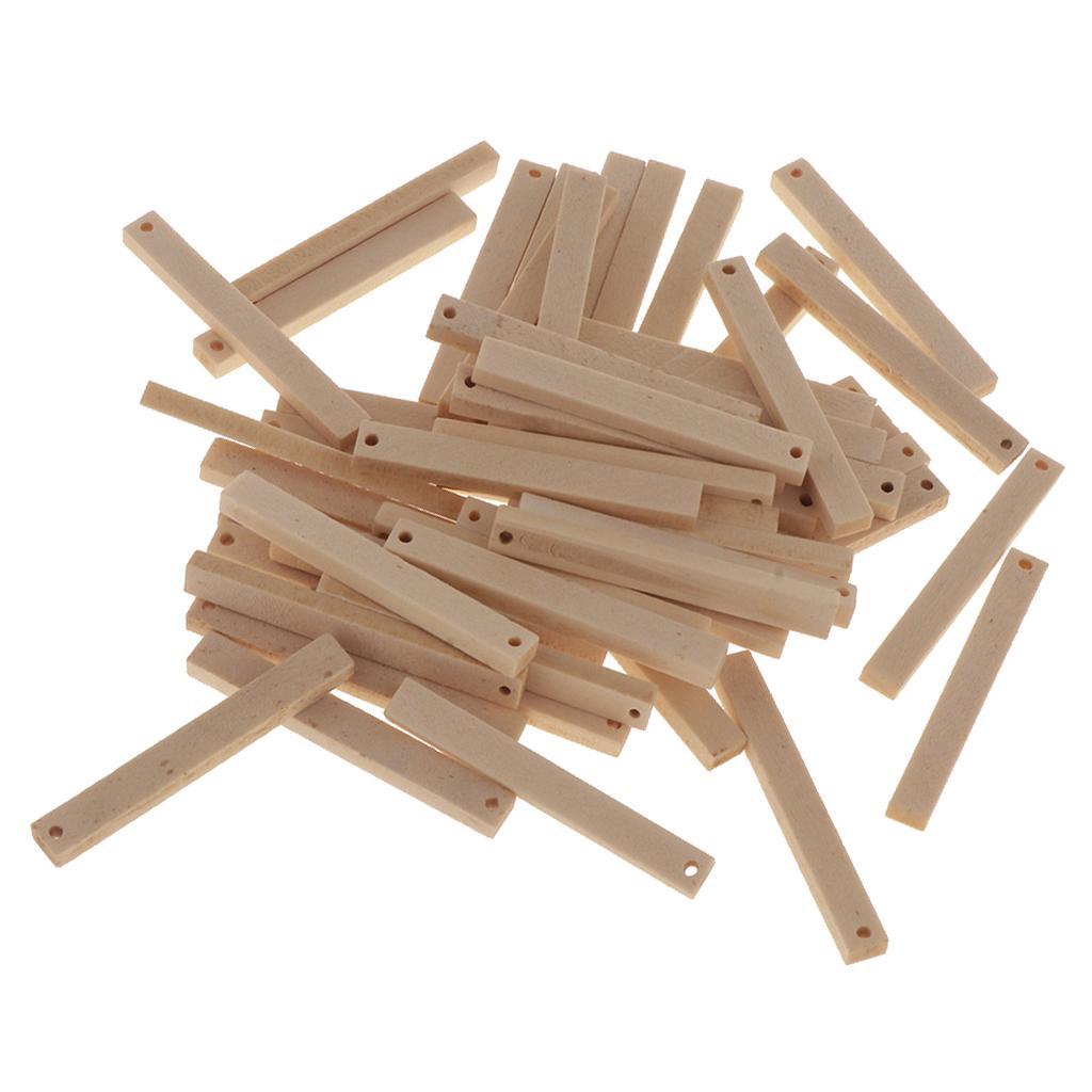 70x Natural Wood Drop Charms Rectangle Wood Tags Unfinished for Earrings DIY