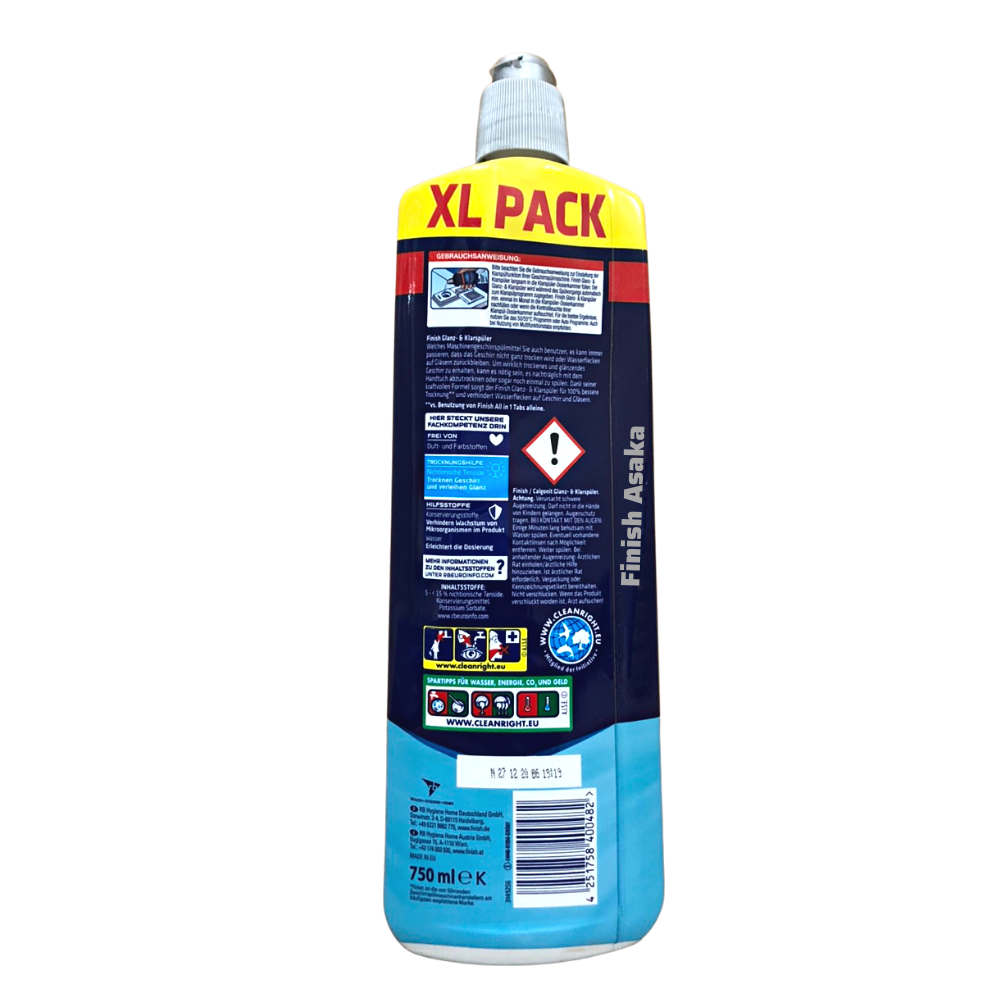 Combo rửa chén Finish : Nước làm bóng chai 750ml, Gel classic can 1,5 lít, Muối hộp 1,5kg - Chính hãng.