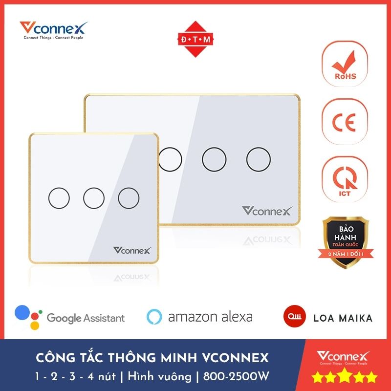 Công Tắc Thông Minh Wifi Vconnex, Công Suất Cao 800/2500W - Chức Năng Hẹn Giờ, Điều Khiển Từ Xa - Bảo Hành 2 Năm 1 Đổi 1