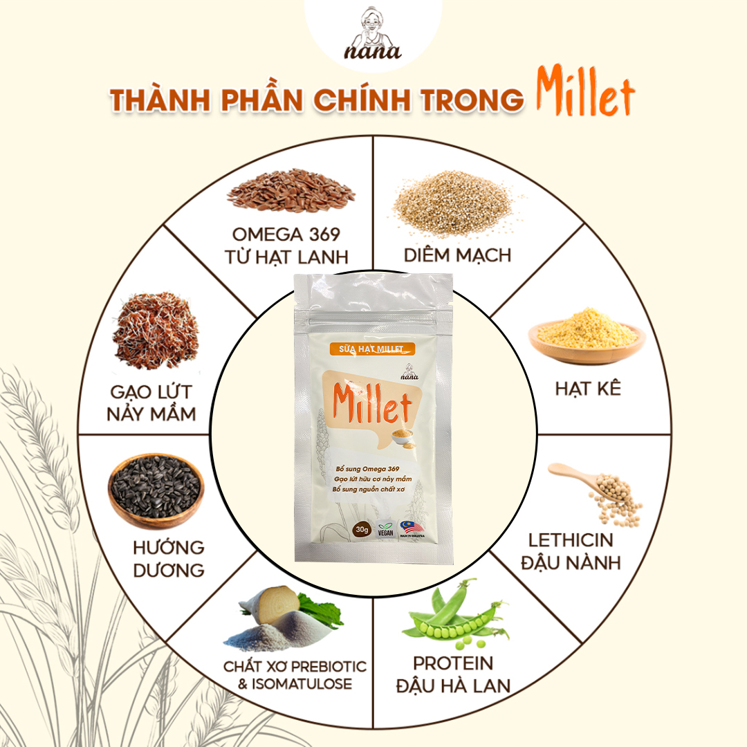 Sữa Hạt Gạo Lứt Hữu Cơ Millet Gói 30g Vị Kê Nhập Khẩu Malaysia Cho Trẻ Từ 3 Tuổi &amp; Cả Gia Đình Bổ Sung Dinh Dưỡng Vegan - 24grains