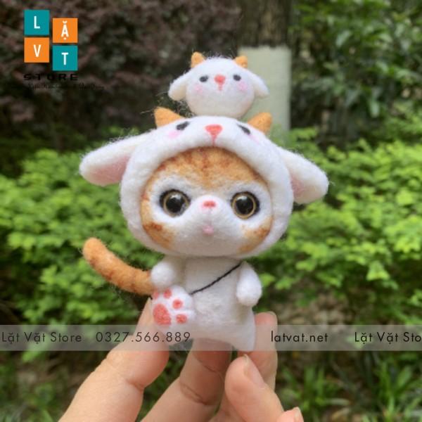 2021-Bộ len chọc Mèo Mũm Mĩm có hướng dẫn làm quà tặng ý nghĩa. Needle felting cat