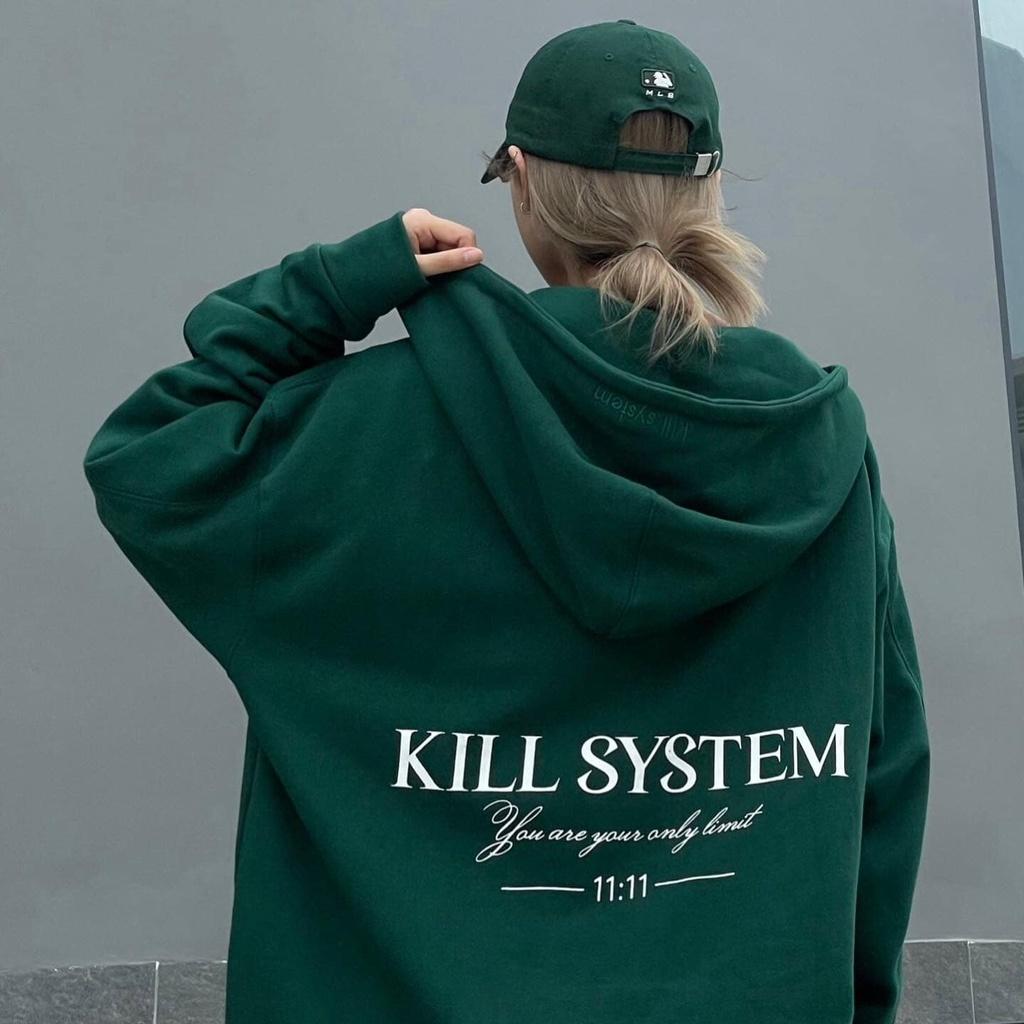 Áo khoác hoodie zip basic oversize có nón nam nữ, vải chân cua, nỉ bông phong cách unisex KILL SYSTEM