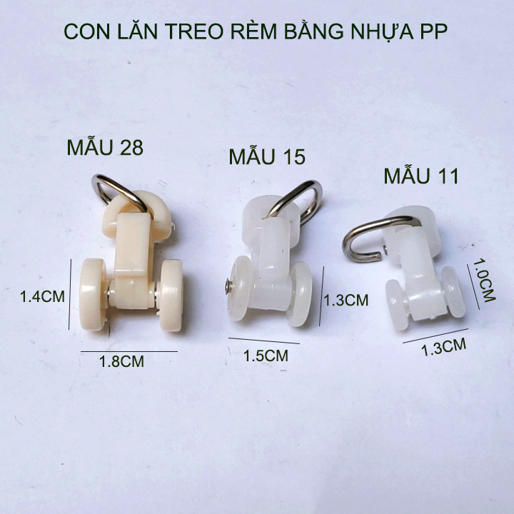 20 Con lăn treo rèm bằng nhựa PP, có nhiều kích cỡ cho khách lựa chọn