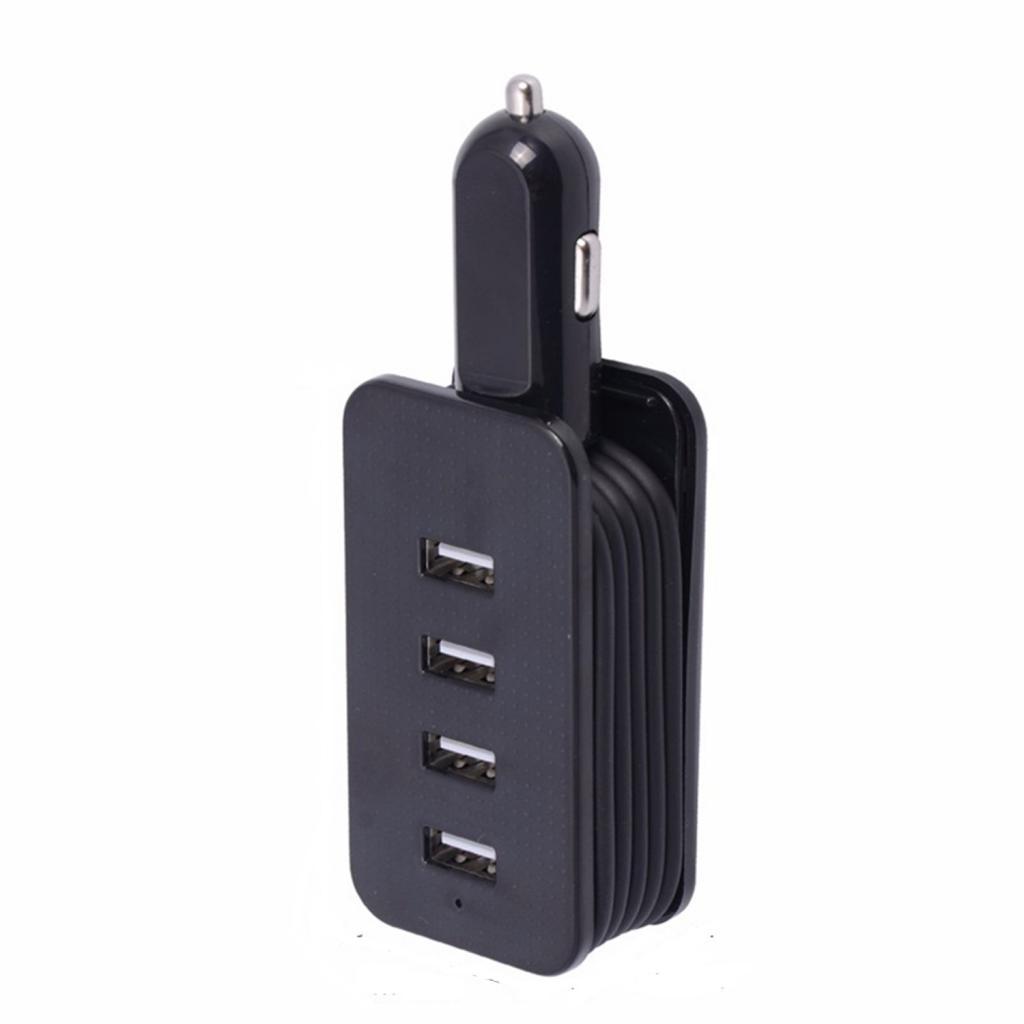 USB 4 Port Car Charger Fast Charging Adapter for iPhone Android with Cable