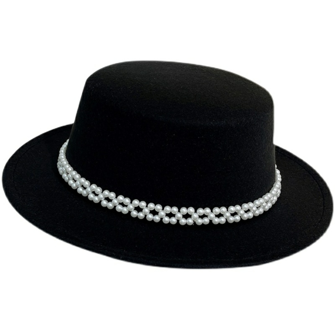 Mũ cao bồi vành bằng nón phớt nỉ fedora nam nữ phối đai ngọc trai nhân tạo chất liệu nỉ  Hàng nhập Dona23032601