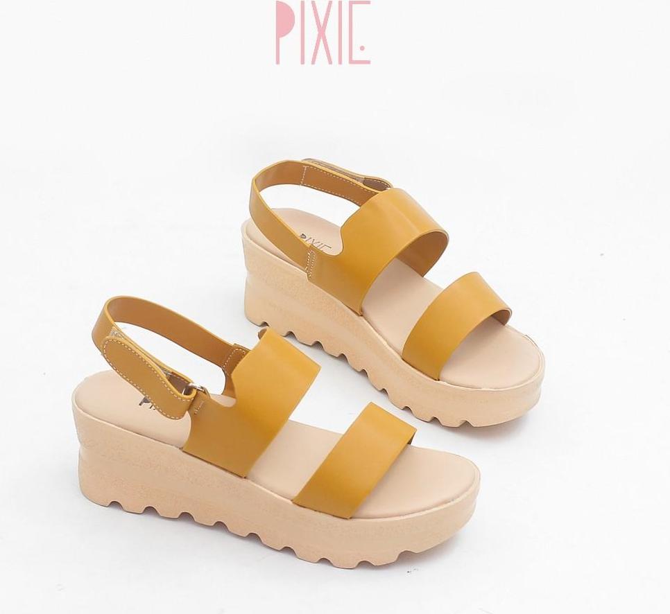 Giày Sandal Đế Xuồng 5cm Siêu Nhẹ Quai Ngang Màu Đen Pixie X425