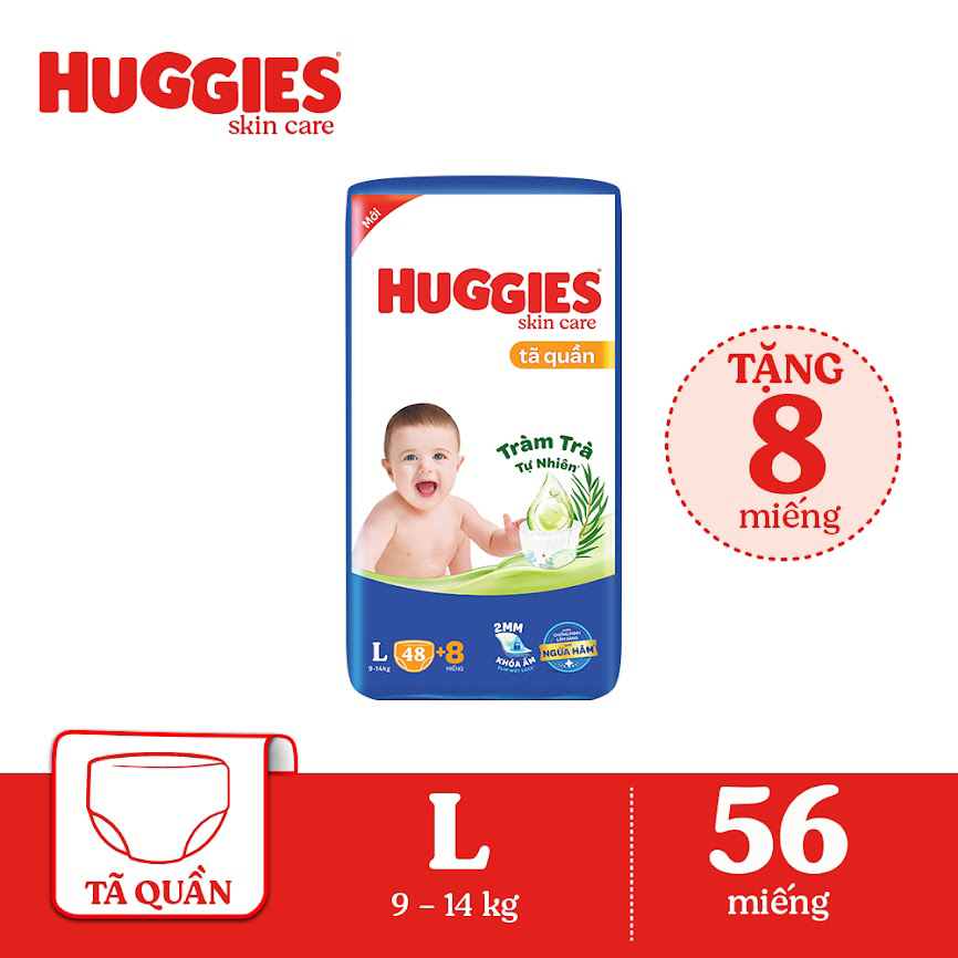 Tã/bỉm quần HUGGIES SKINCARE gói BIG JUMBO size L 48+8 miếng