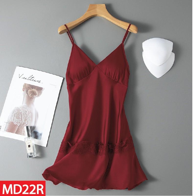 Váy Ngủ HISEXY Lụa Satin Phối Ren Kèm Mút Ngực MD22