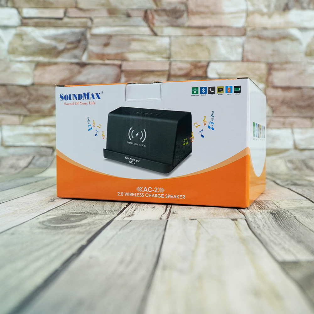 SoundMax Loa Bluetooth AC-2 Tích Hợp Sạc Không Dây Cho Điện Thoại Hỗ Trợ TF USB 128GB Công Suất 10W RMS | Bluetooth Speaker SoundMax AC2 With Wireless Charging - Hàng Chính Hãng