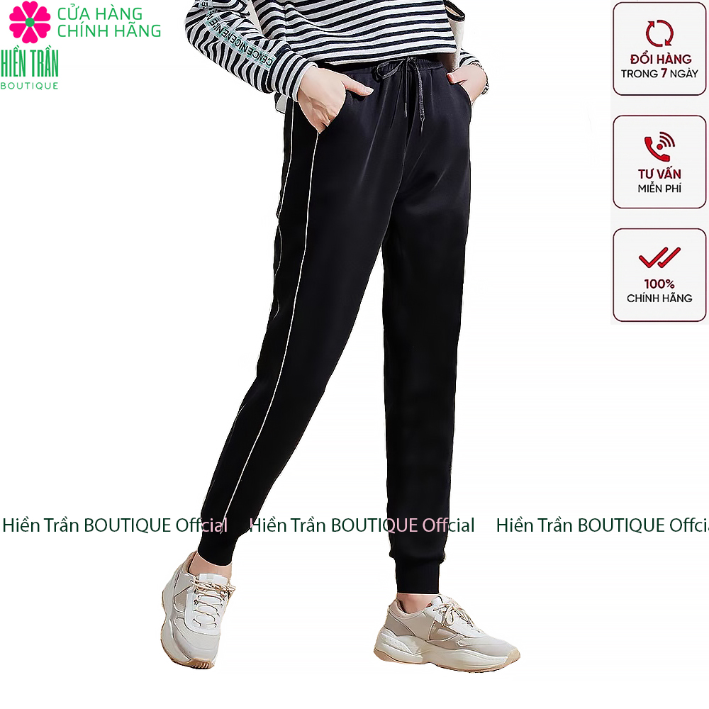 Quần jogger nữ Ruby Fashion bo gấu dáng dài cạp chun dây buộc, kiểu sọc nhí 2 bên