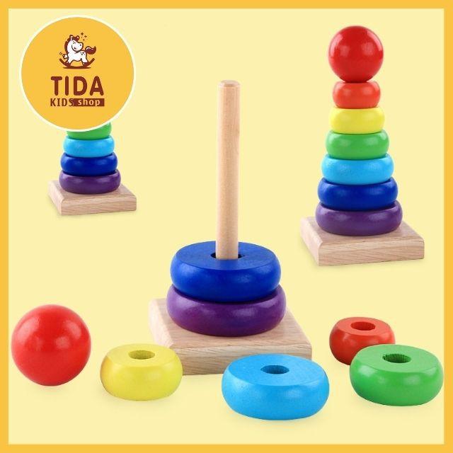 Combo 4 Món Đồ Chơi Gỗ: Luồn Hạt + Tháp Cầu Vồng + Sâu Gỗ + Đàn ️