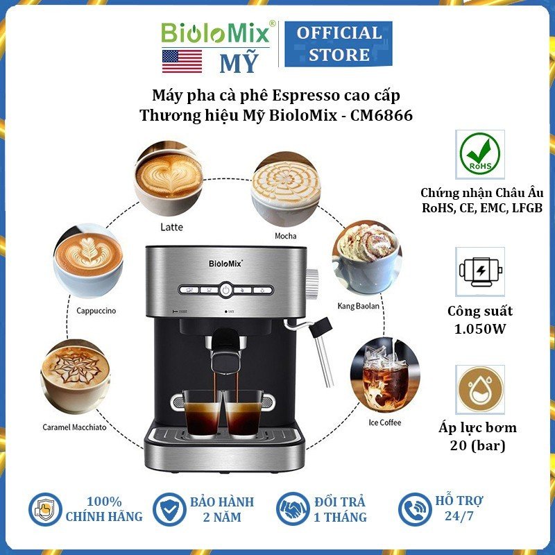 Máy pha cà phê Espresso thương hiệu cao cấp BioloMix CM6866 - Hàng Nhập Khẩu (Bảo Hành 24 Tháng)