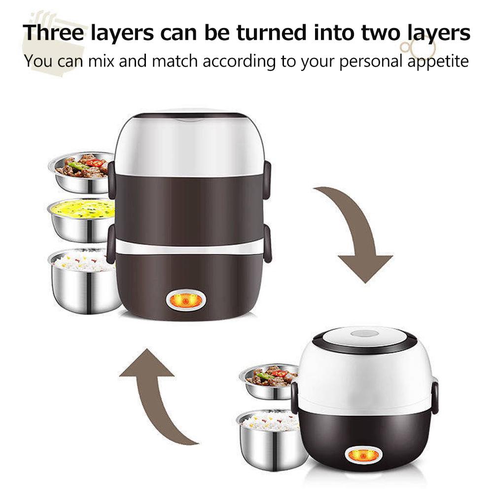 Electric Lunch Box Three layers Stainless Steel Heating Rice Office Worker Plug In Electric Heating Thermal Insulation