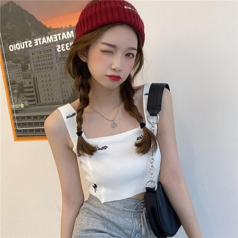 Áo 2 dây dệt chữ nổi tinh tế,m chất liệu len mát, mix đồ cực xinh