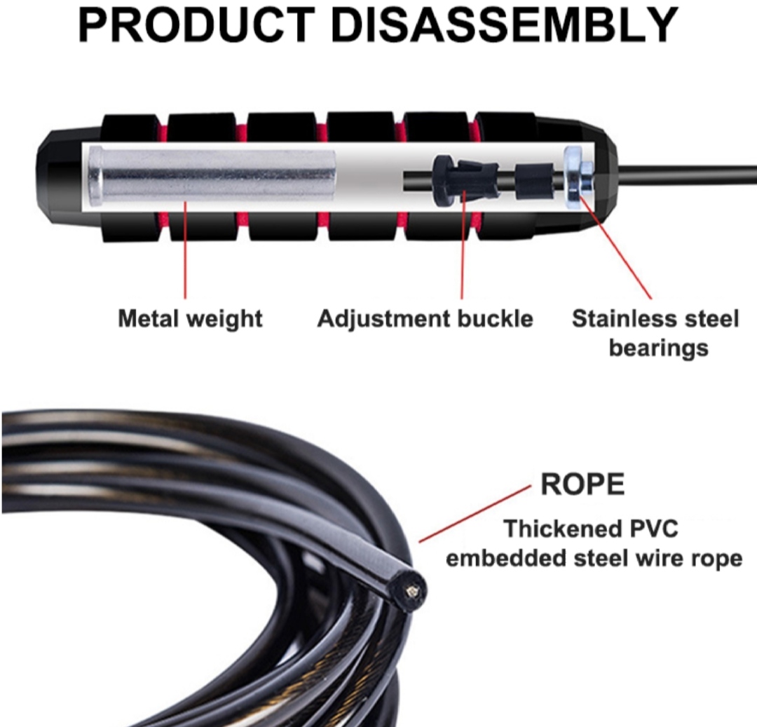 Dây nhảy thể dục thể thao cao cấp lõi thép-nhựa chống va đập-vòng bi xoay rất hữu ích cho việc tập tại nhà, ngoài trời và tại phòng GYM