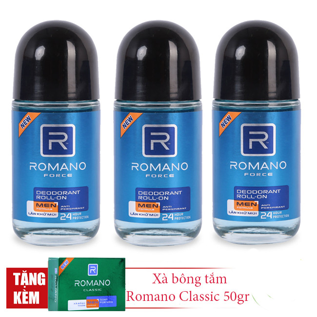 Combo 3 lăn khử mùi Romano Froce (50ml*3)+ Tặng 1 xà bông tắm 50gr