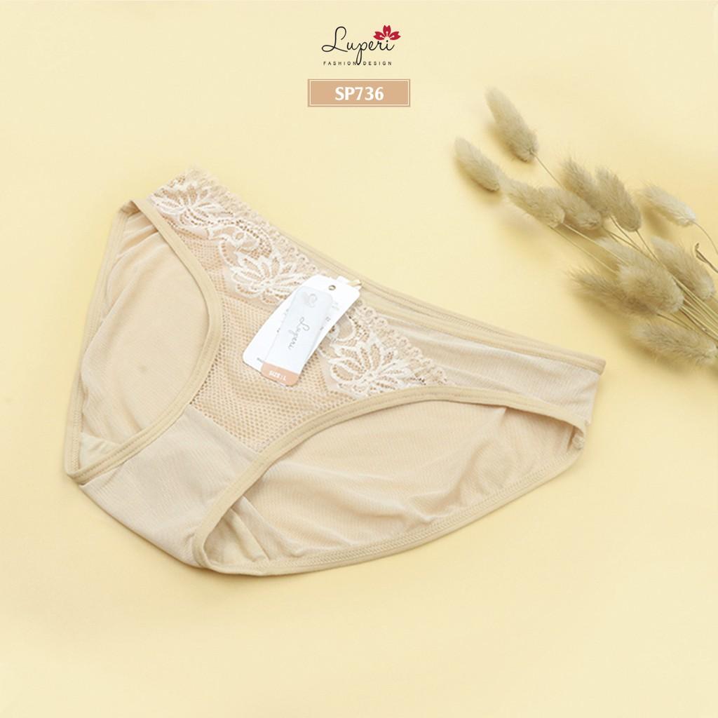 Quần Lót Nữ Ren Họa Tiết Nổi Phối Lưới Cạp Vừa LUPERI SP736 Dáng Bikini Mềm Mịn Co Giãn Không Lằn Mông Khử Mùi