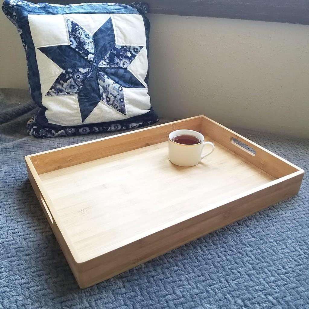 Khay gỗ Tre phục vụ chữ nhật có tay cầm, Nhiều Kích thước (Tre VN), Cứng cáp (Bamboo serving tray) | EH023