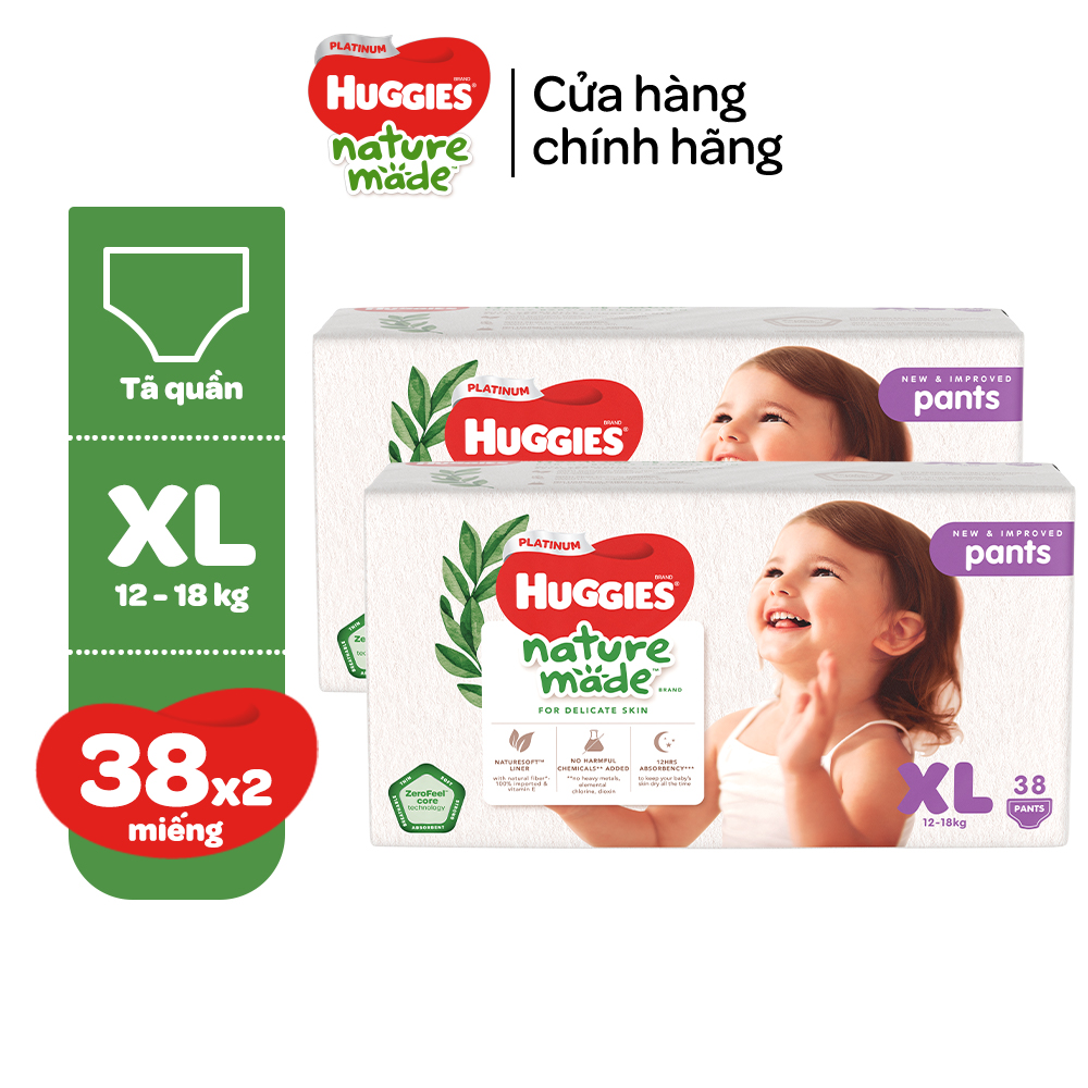 Combo 2 Tã/Bỉm quần Huggies Platinum NatureMade M58/L44/XL38/XXL26