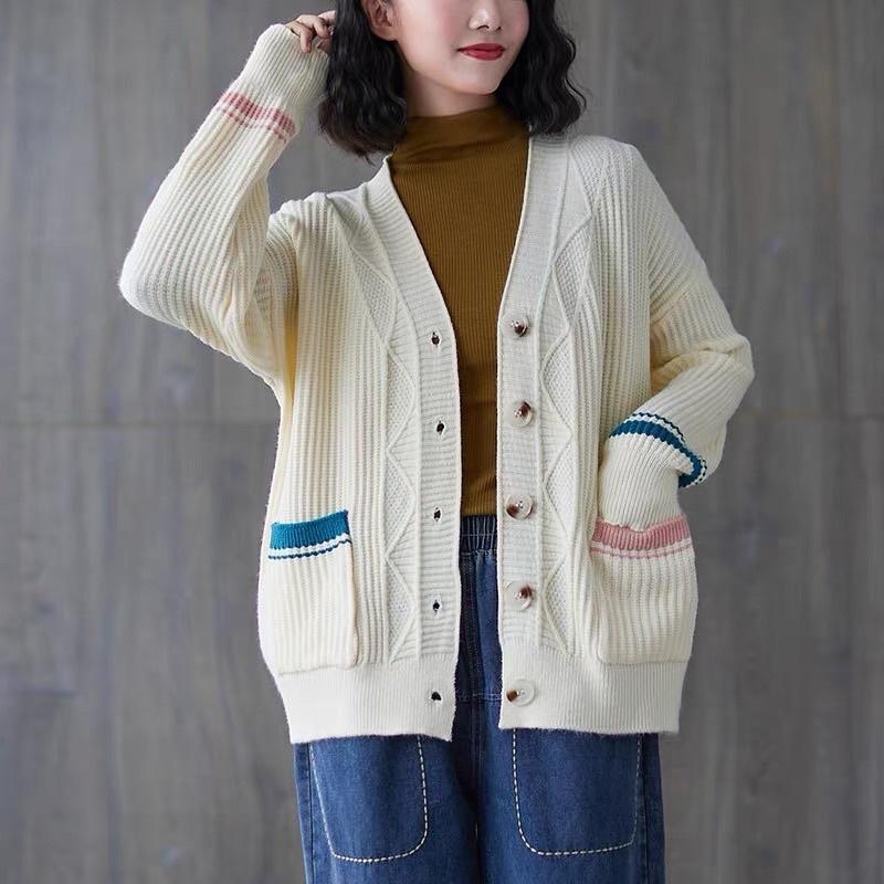 Áo len cardigan nữ pha màu cá tính, áo khoác len nữ hàng quảng châu