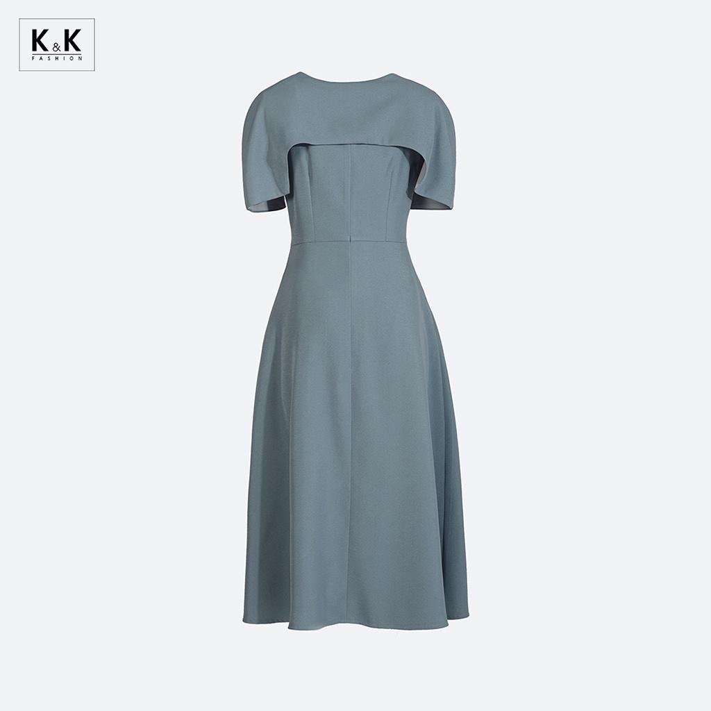 Đầm Công Sở Đơn Sắc Dáng Xòe Cổ V K&amp;K Fashion KK140-03 Chất Liệu Chéo Hàn