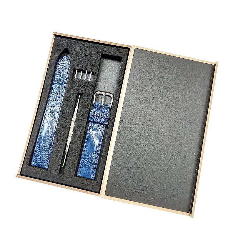 Dây đồng hồ da ĐÀ ĐIỂU THẬT cao cấp khóa cài thép không gỉ Fullbox Hộp gỗ