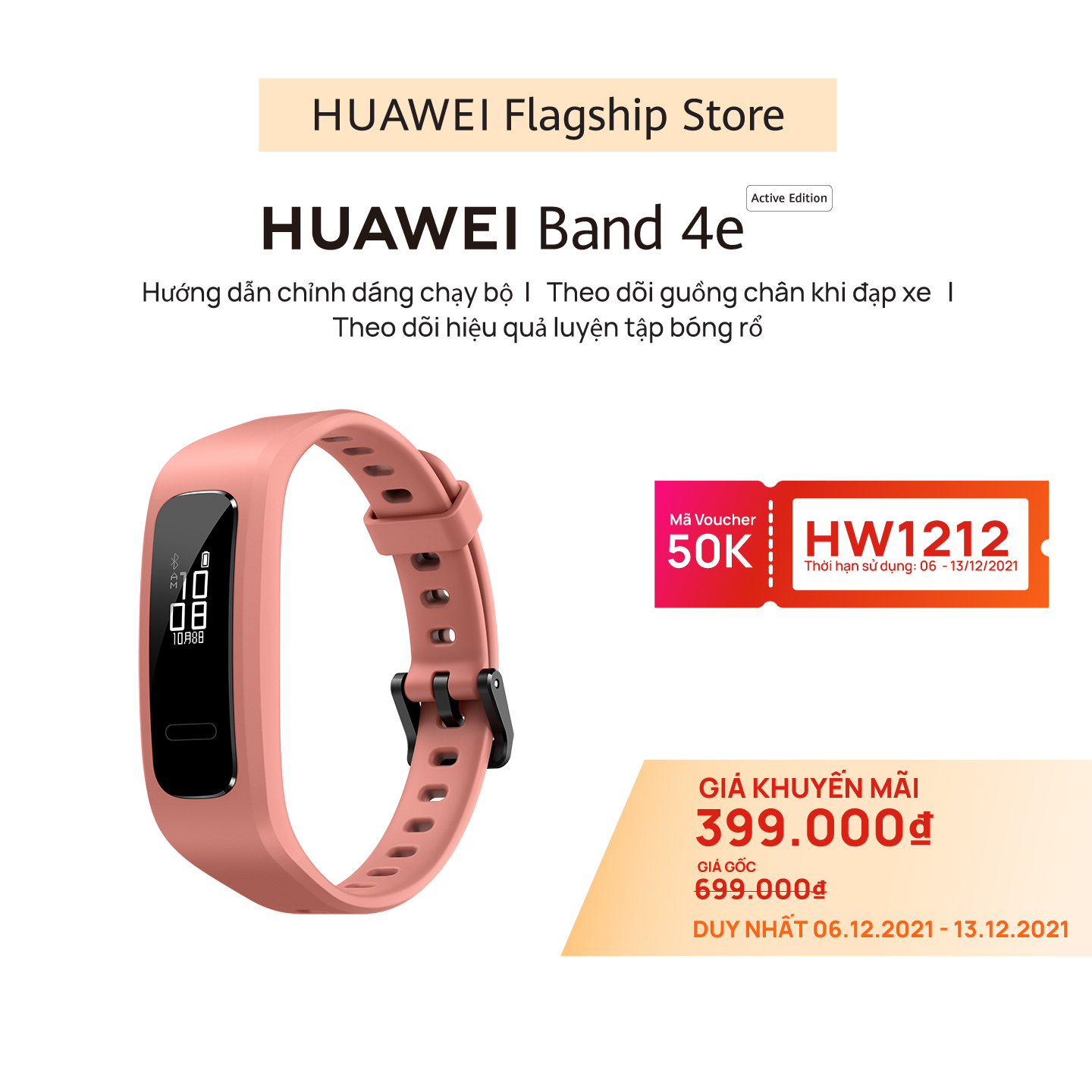 Vòng Đeo Tay Thông Minh HUAWEI Band 4e | Hướng Dẫn Chỉnh Dáng Chạy Bộ | Theo Dõi Guồng Chân Khi Đạp Xe |  Theo Dõi Hiệu Quả Luyện Tập Bóng Rổ | Hàng Chính Hãng