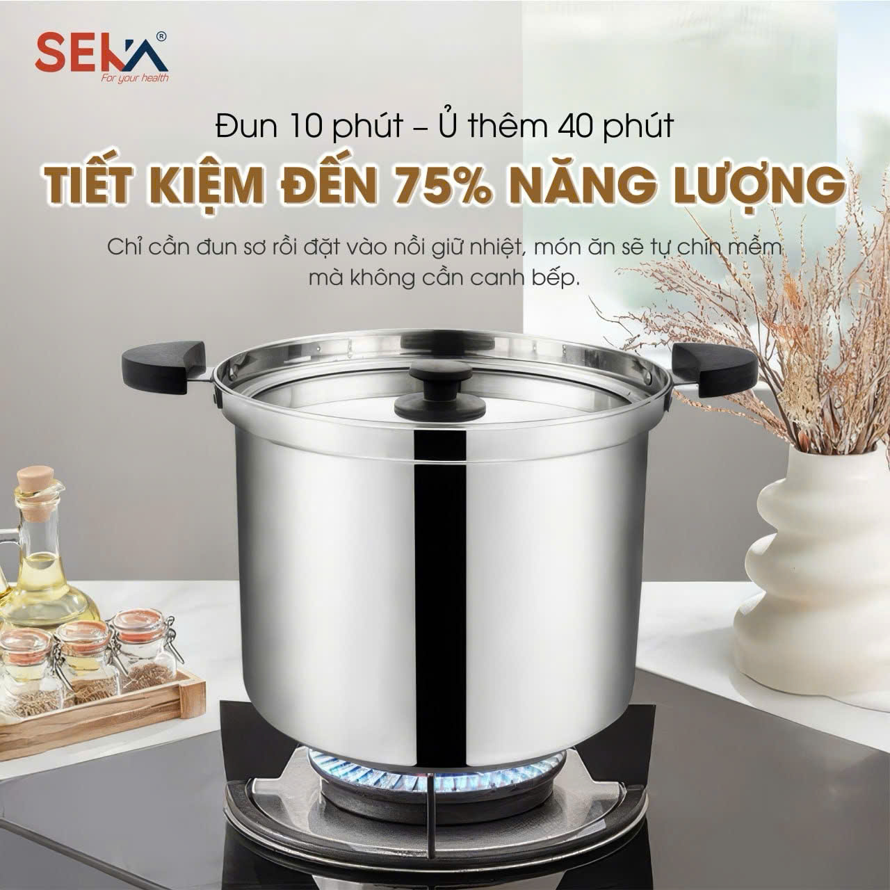 Nồi Ủ Chân Không SEKA SK6630 Dung Tích 7L inox304 Giữ Nhiệt Đến 24h Siêu Tiết Kiệm Nhiên Liệu - Hàng Chính Hãng