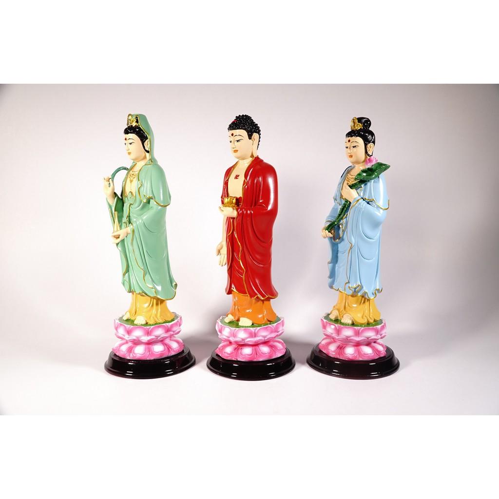 Bộ 3 tượng Phật Tây Phương Tam Thánh Tam Thế Phật áo vẽ màu - Cao 25cm