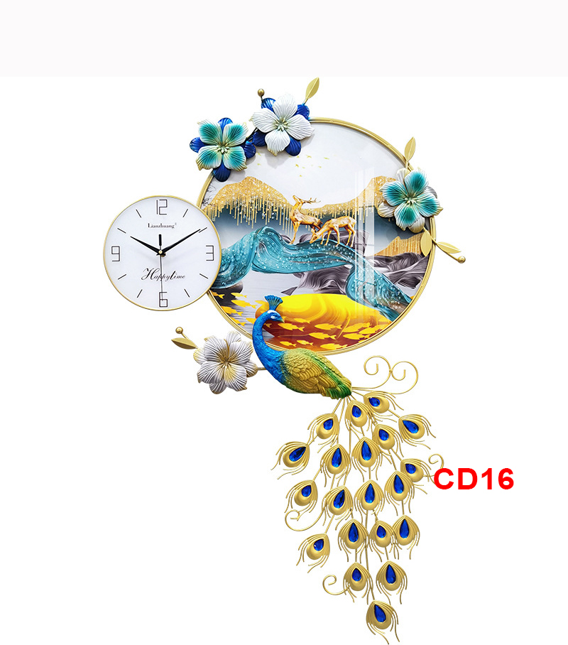 Đồng hồ treo tường trang trí chim công decor CD16 kích thước 120 x 65 cm