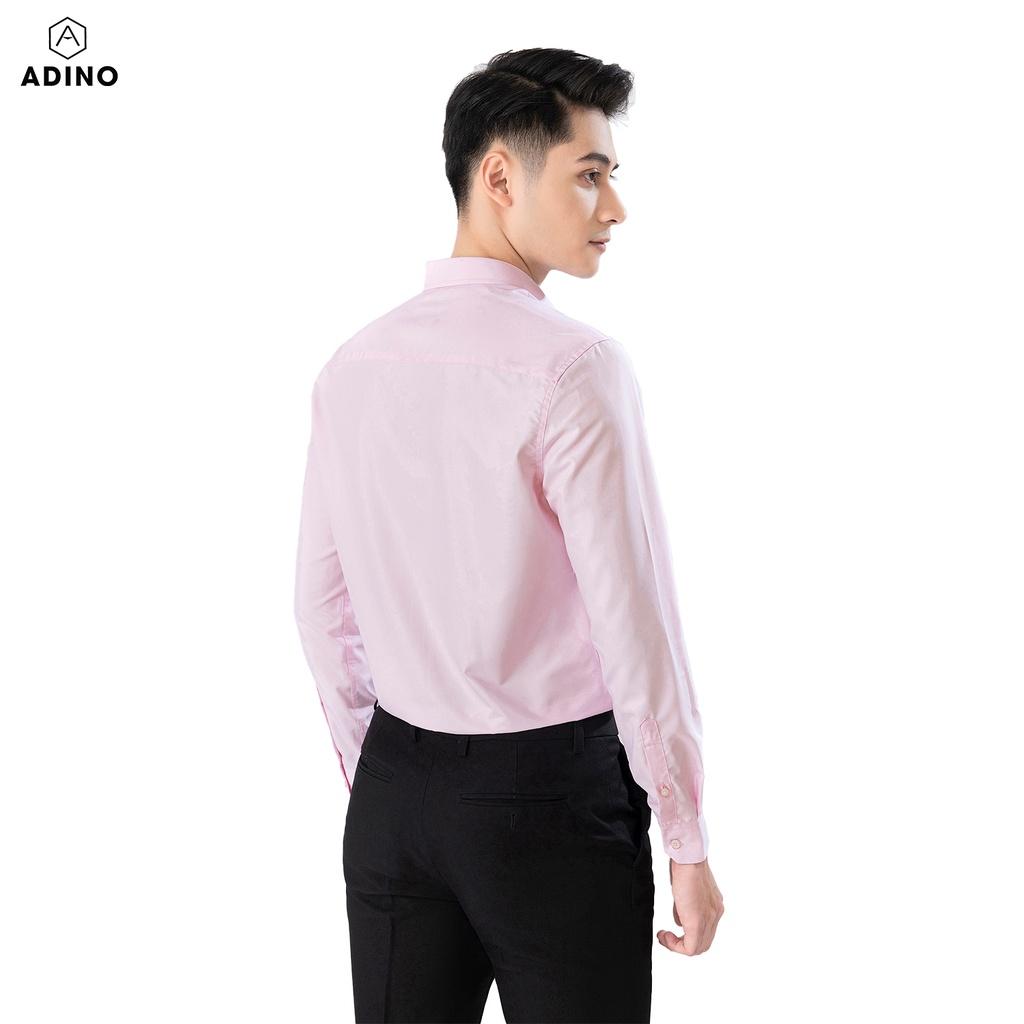 Hình ảnh Áo sơ mi nam hồng ADINO vải nến lụa sợi sồi modal dáng công sở slimfit hơi ôm trẻ trung S306