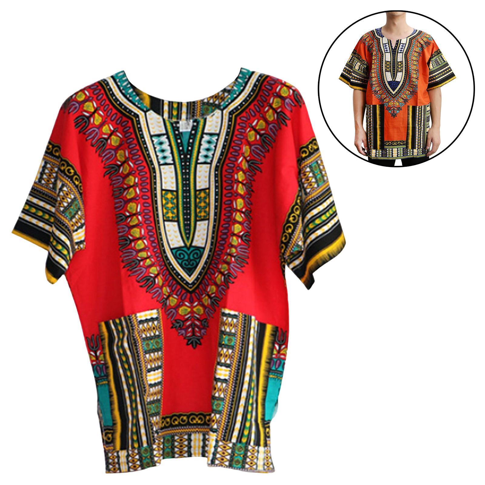 Unisex African Dashiki Shirt V Neck Short Sleeve Comfortable Summer Wear