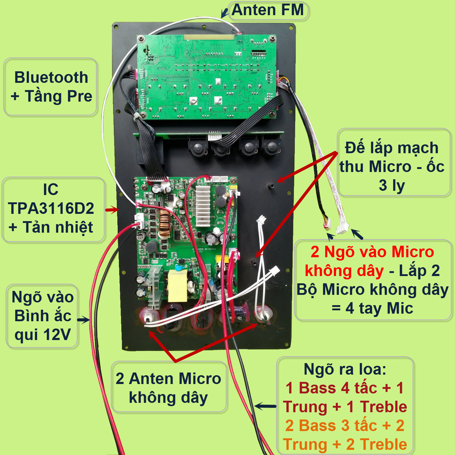 Mạch loa kéo Reverb IC TPA3116D2 80W 8 ôm – 150W 4 ôm cho loa kéo 4 tấc đơn hoặc 3 tấc đôi