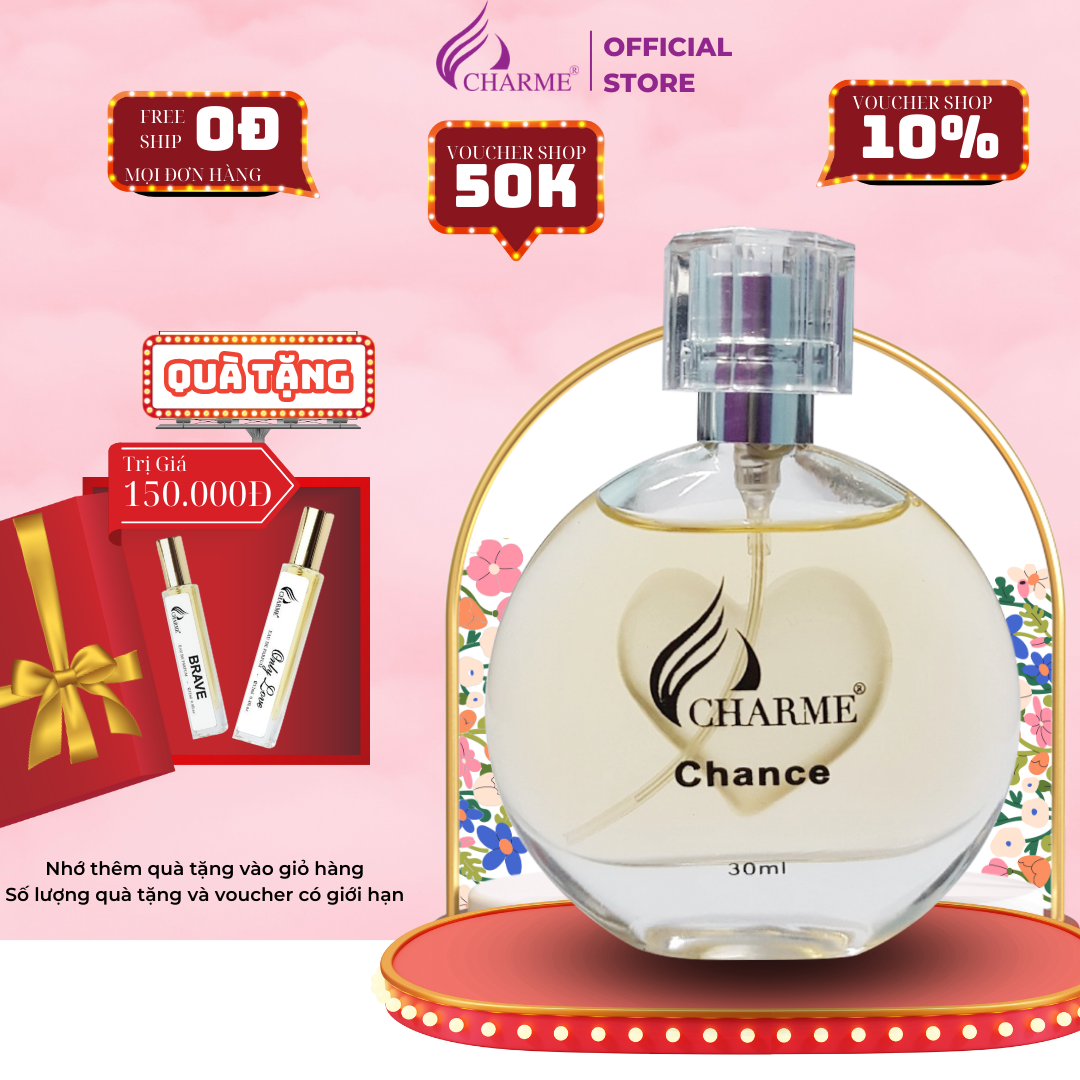 Nước hoa nữ thơm lâu, Charme Chance, mùi hương vani, mang phong cách nữ tính, gợi cảm, lưu hương lâu, 30ml