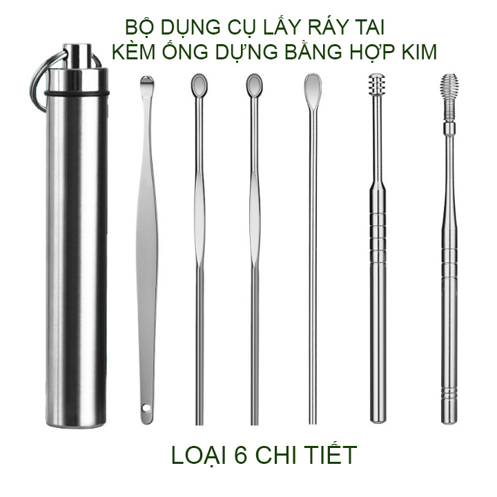 Bộ dụng cụ lấy ráy tai có ống đựng tiện dụng bằng hợp kim, loại 6-7 chi tiết tùy chọn